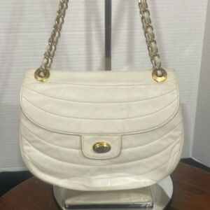 Vintage Half Moon Quilted Handbag w/ Brass hardware